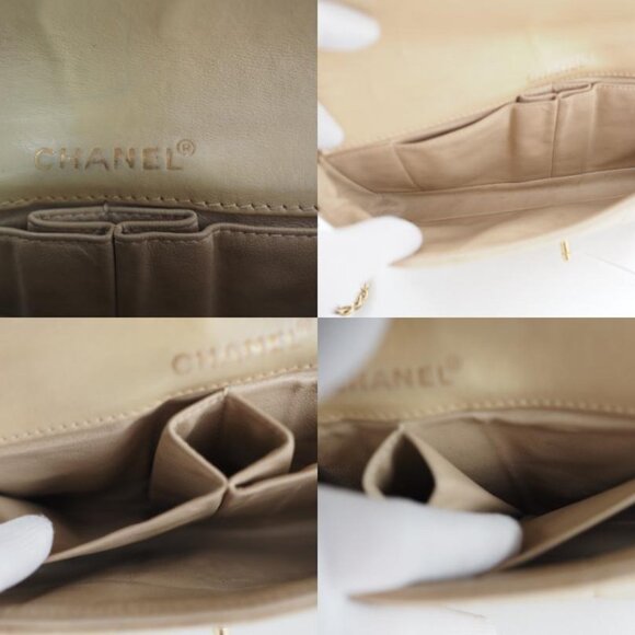 Authentic CHANEL CC Lambskin Patent Chocolate Bar Flap Bag Chain Beige Black - Picture 10 of 14